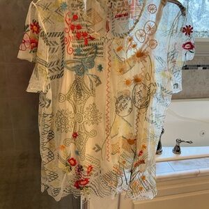 Johnny Was Cream Graphic Embellished Blouse